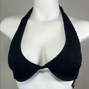Boohoo Black Shirred Underwired Halterneck Bikini Top Sz 12